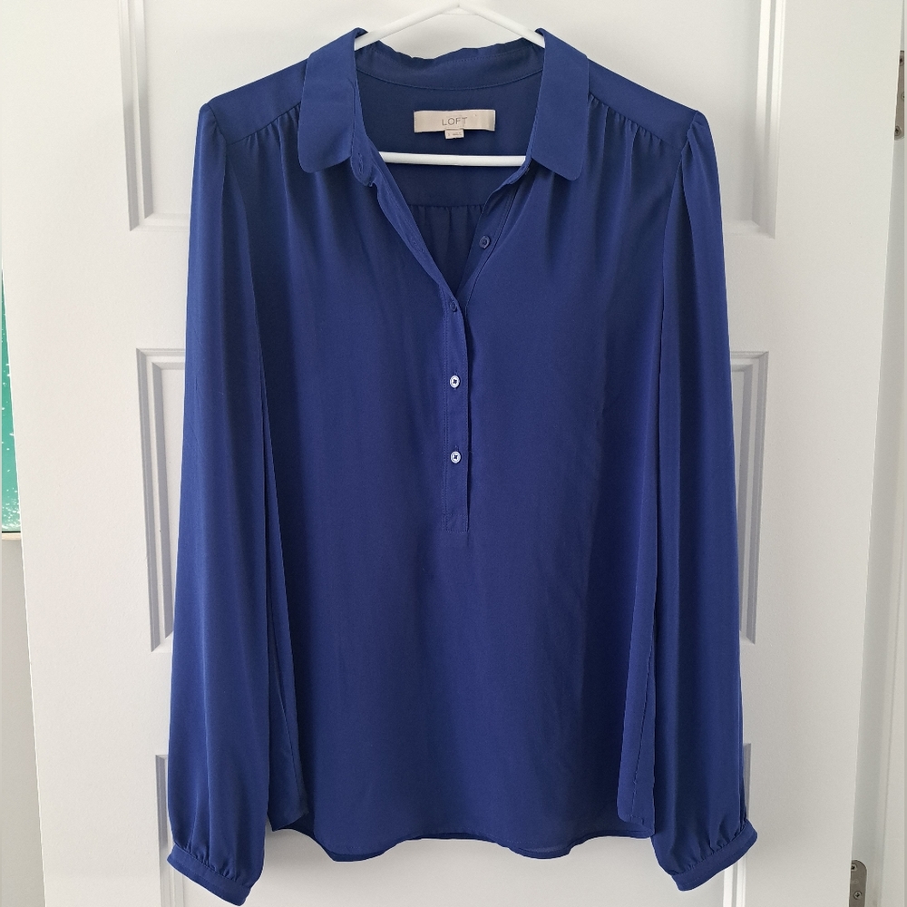Loft Blue Flowy Buttoned Blouse
